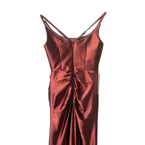 Cicinia Bridesmaid Satin Maxi Dress Sz 0 NWT Rust Terracotta Draped Square Neck - Picture 8 of 13